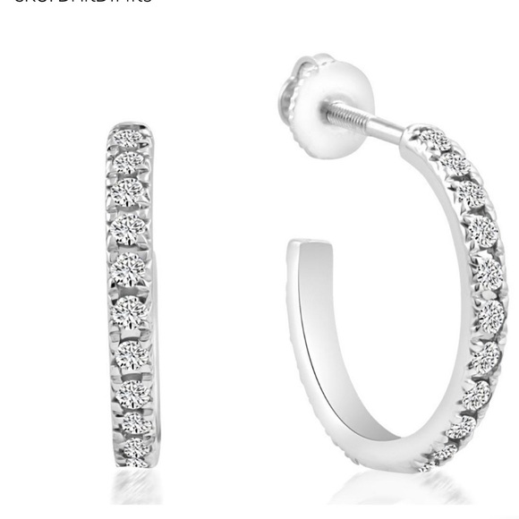 1/2Ct Diamond Hoops With Screw Backs 10k White Gold 1/2" Tall (G-H, I2-I3) - Picture 1 of 5